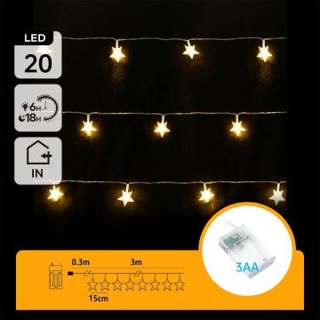 Aigostar - LED-valguskett 20xLED/3xAA 3,3m tähed