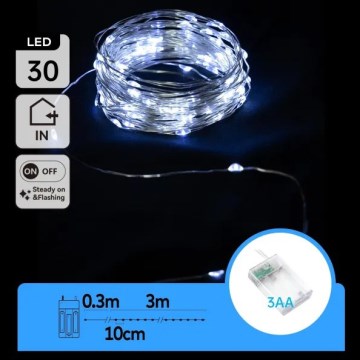 Aigostar - LED  valguskett 30xLED/3xAA 3,3 m külmvalge