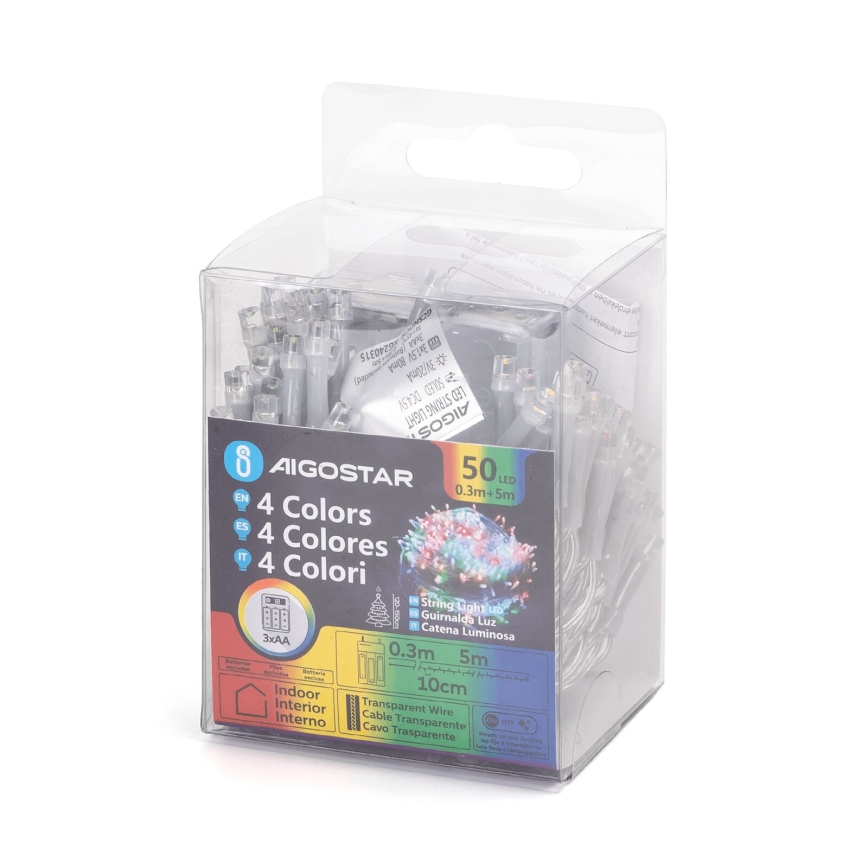 Aigostar - LED  valguskett 50xLED/3xAA 5,3m mitmevärviline