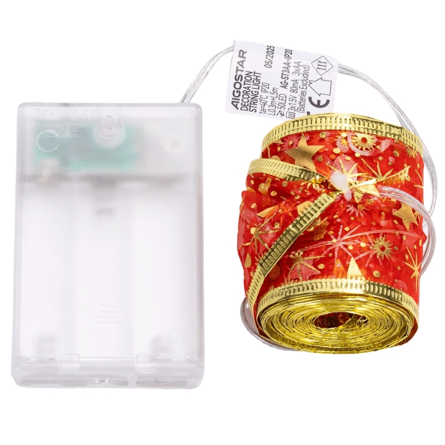 Aigostar - LED  valguskett 50xLED/3xAA 5m soe valge punane