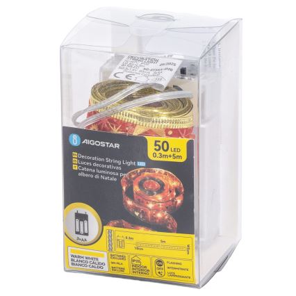 Aigostar - LED  valguskett 50xLED/3xAA 5m soe valge punane