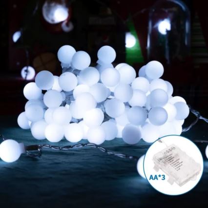 Aigostar - LED välisvalguskett 50xLED/3xAA/8 funktsiooni 5,3 m IP44 külmvalge