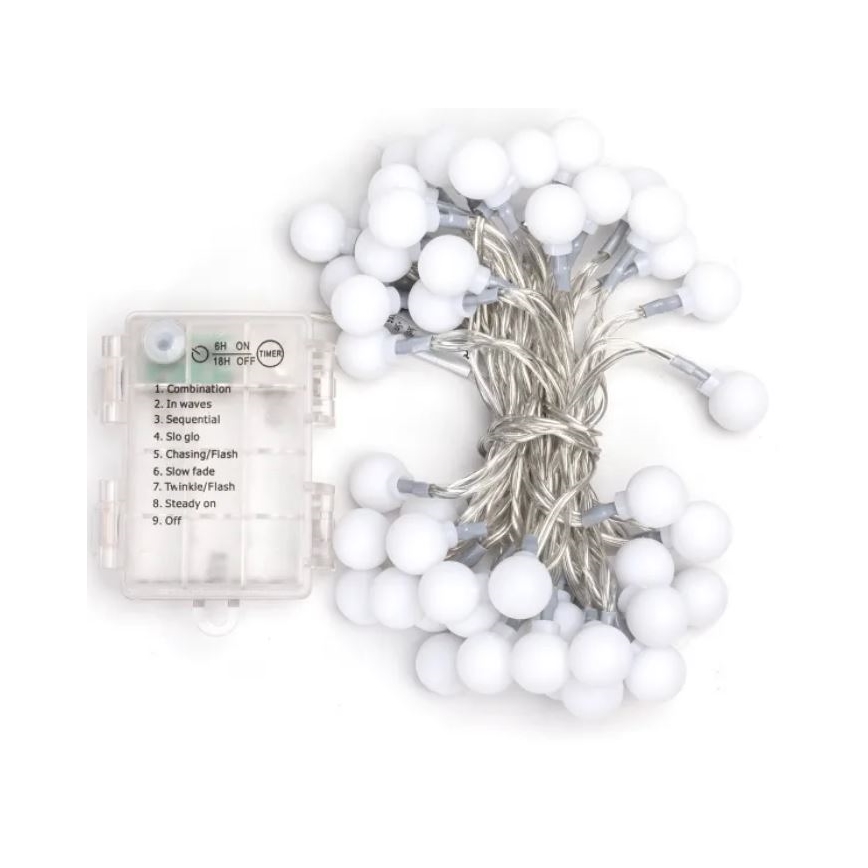 Aigostar - LED välisvalguskett 50xLED/3xAA/8 funktsiooni 5,3 m IP44 külmvalge