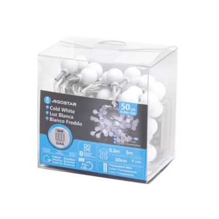 Aigostar - LED välisvalguskett 50xLED/3xAA/8 funktsiooni 5,3 m IP44 külmvalge