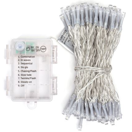 Aigostar - LED välisvalgusketi 100xLED/8 funktsiooni/3xAA 10,3m IP44 külmvalge