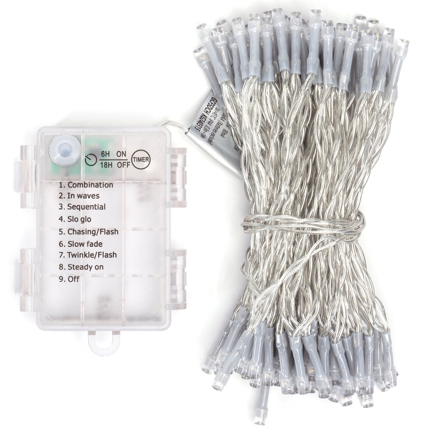 Aigostar - LED välisvalgusketi 100xLED/8 funktsiooni/3xAA 10,3m IP44 külmvalge