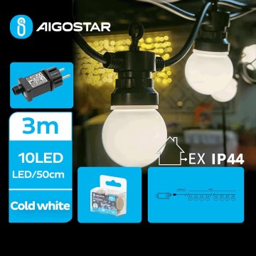 Aigostar - LED Väli dekoratiivne kett 10xLED/3m IP44 külm valge