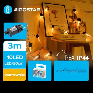 Aigostar - LED Väli dekoratiivne kett 10xLED/3m IP44 soe valge