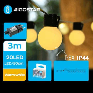 Aigostar - LED Väli dekoratiivne kett 20xLED/3m IP44 soe valge