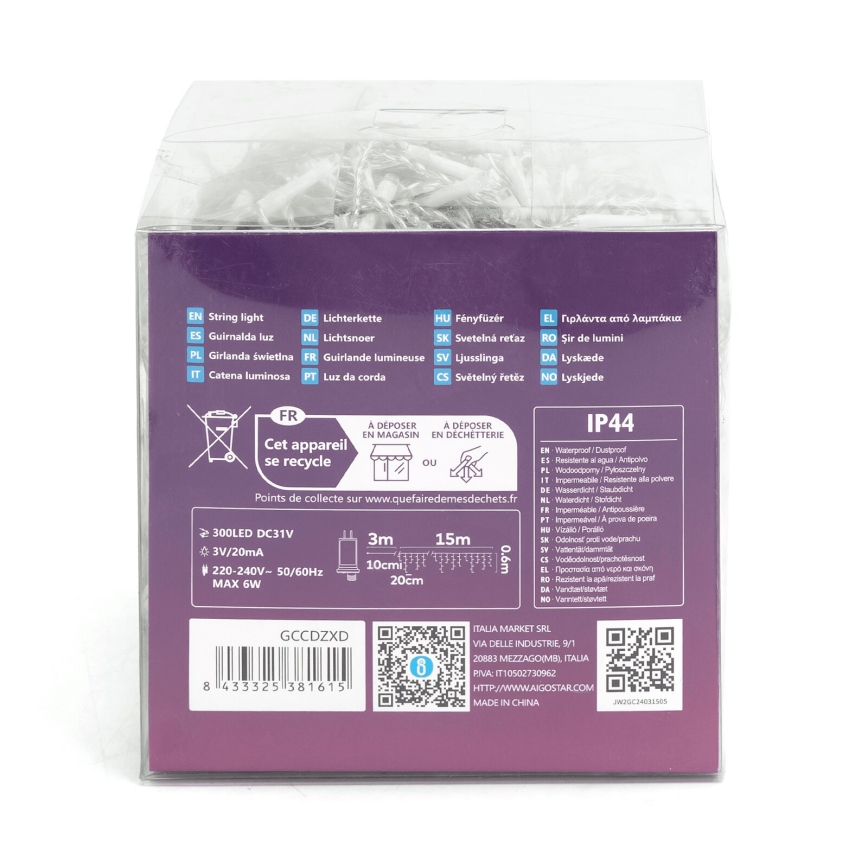 Aigostar - LED Väli dekoratiivne kett 75xLED/6W/230V 15x0,6m IP44 külm valge