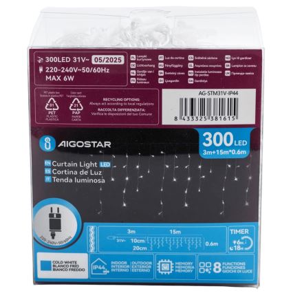 Aigostar - LED Väli dekoratiivne kett 75xLED/6W/230V 15x0,6m IP44 külm valge