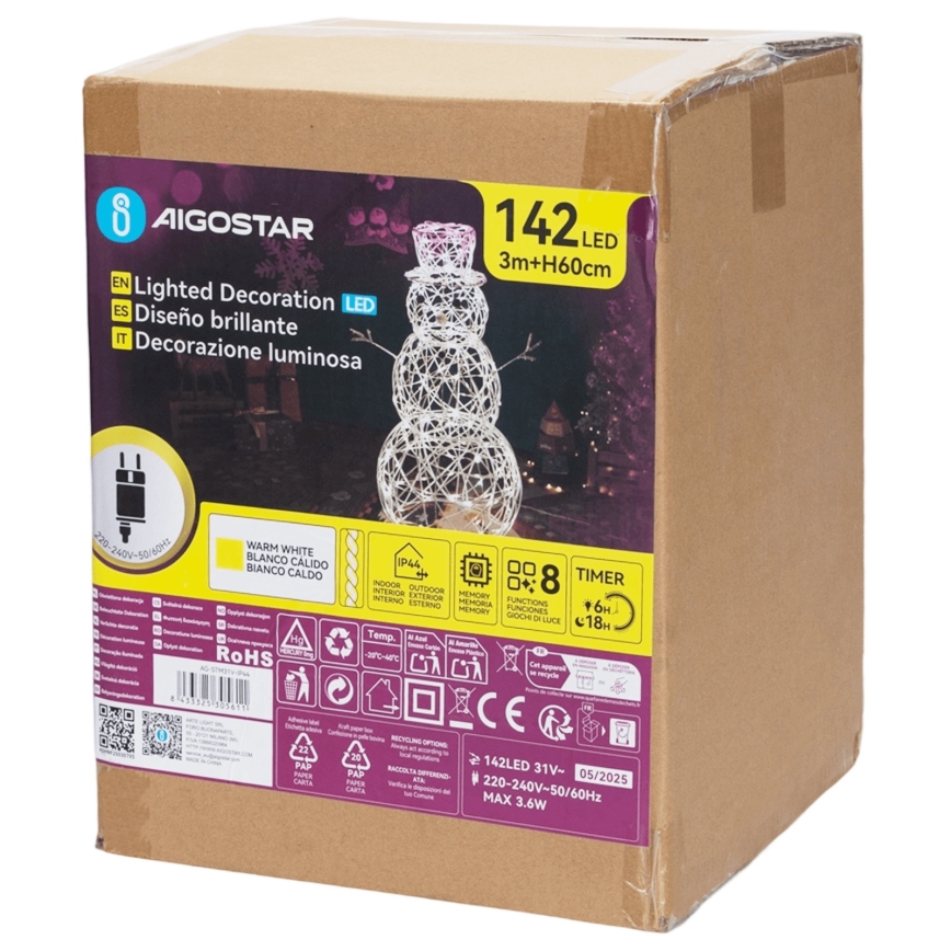Aigostar - LED Väli jõuludekoratsioon LED/3,6W/31/230V 2700K 60 cm IP44 lumememm