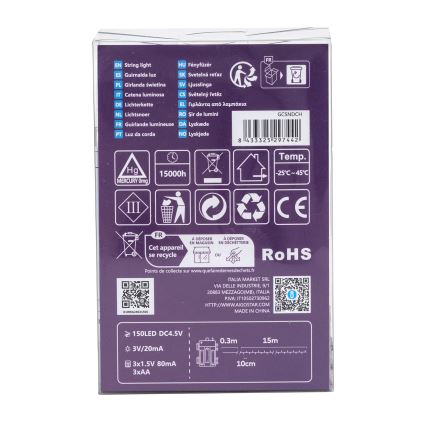 Aigostar - LED Väli jõuluteemaline valguskett 150xLED/8 funktsiooni 15,3m IP44 külm valge
