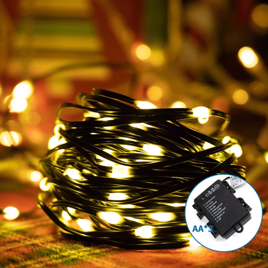 Aigostar -LED Väli jõuluteemaline valguskett 150xLED/8 funktsiooni 3xAA 15,3m IP44 soe valge