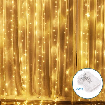 Aigostar - LED Väli jõuluteemaline valguskett 200xLED/8 funktsiooni 3xAA 5x2m IP44 soe valge
