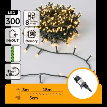 Aigostar - LED Väli jõuluteemaline valguskett 300xLED/8 funktsiooni 18m IP44 soe valge