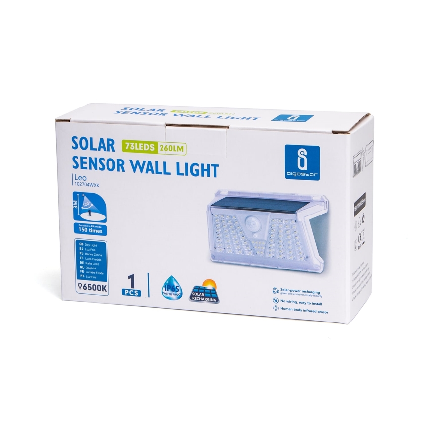 Aigostar - LED Väli päikesepaneeliga valgusti anduriga LED/2,4W/5V 1200 mAh IP65