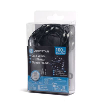Aigostar - LED Väli valguskett 100xLED/8 funktsiooni/3xAA 10,3m IP44 külm valge