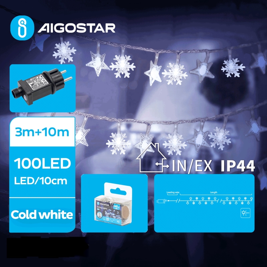 Aigostar - LED Väli valguskett 100xLED/8 funktsiooni 13m IP44 külm valge