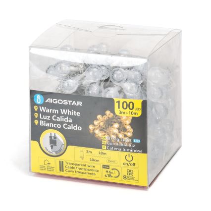 Aigostar - LED Väli valguskett 100xLED/8 funktsiooni 13m IP44 soe valge