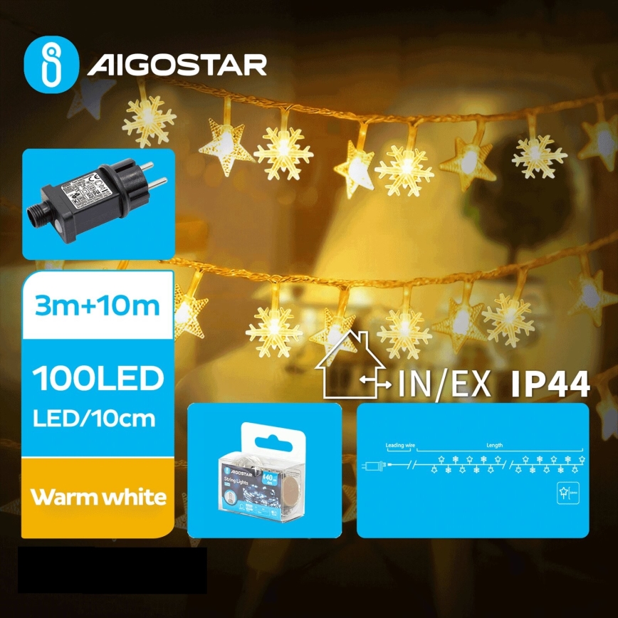 Aigostar - LED Väli valguskett 100xLED/8 funktsiooni 13m IP44 soe valge