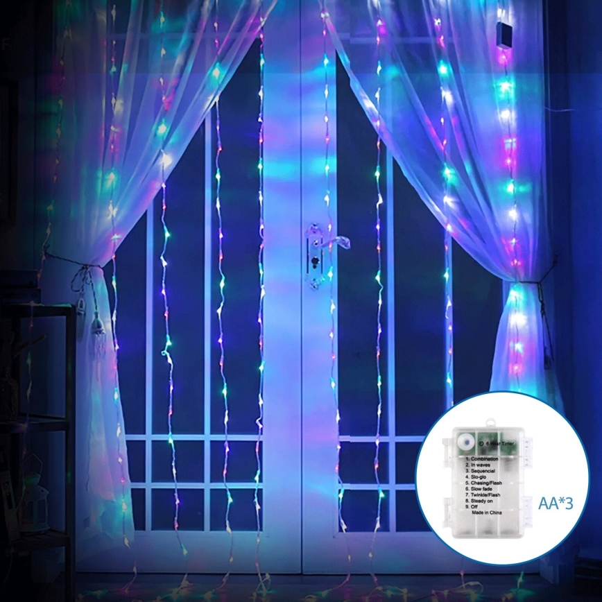 Aigostar - LED Väli valguskett 100xLED/8 funktsiooni 3xAA 4x1m IP44 mitmevärviline