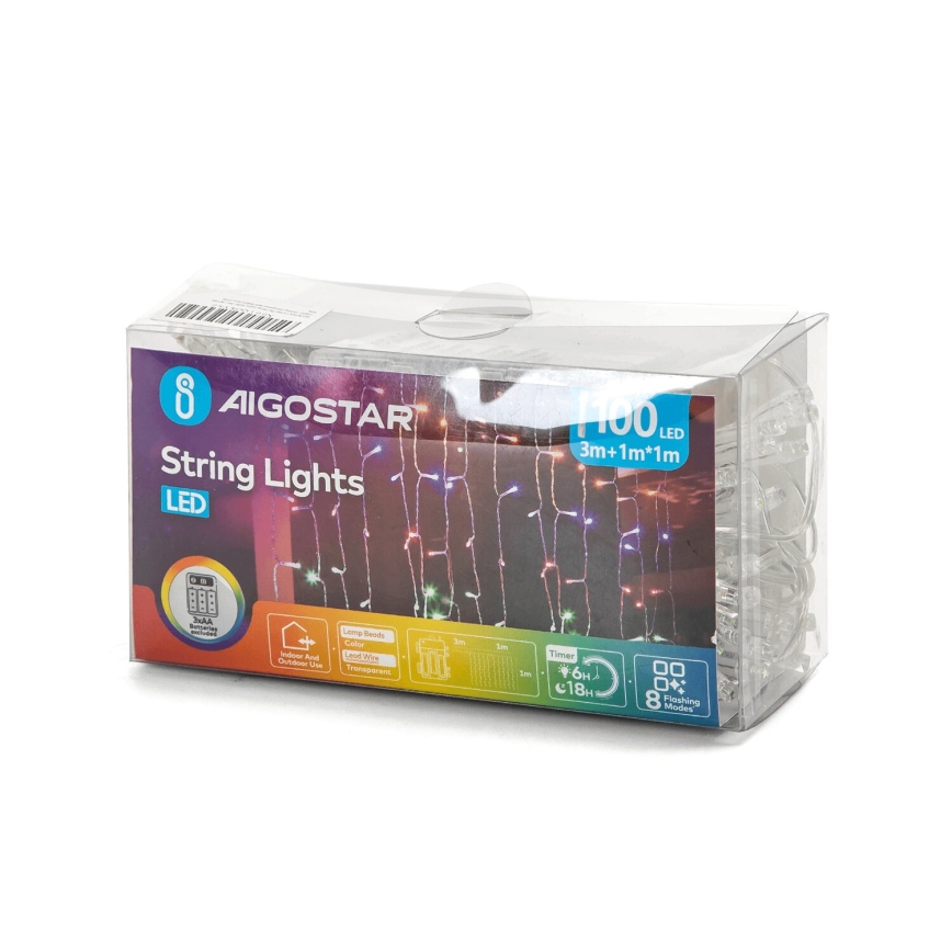 Aigostar - LED Väli valguskett 100xLED/8 funktsiooni 3xAA 4x1m IP44 mitmevärviline
