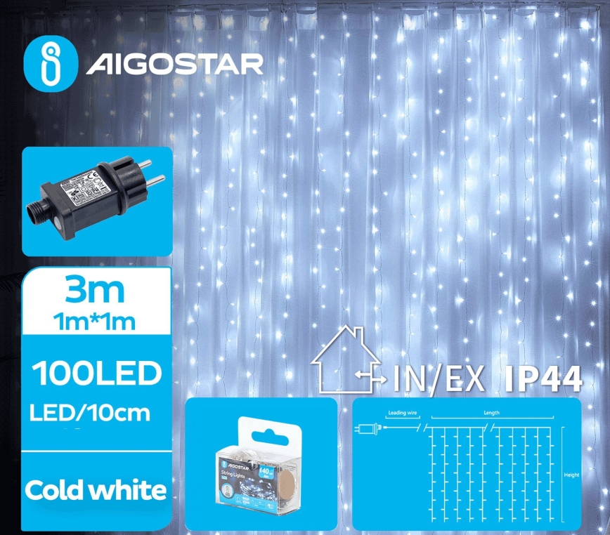 Aigostar - LED Väli valguskett 100xLED/8 funktsiooni 4x1m IP44 külm valge