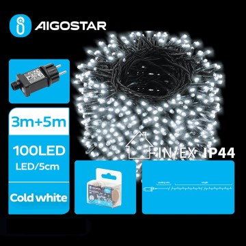 Aigostar - LED Väli valguskett 100xLED/8 funktsiooni 8m IP44 külm valge