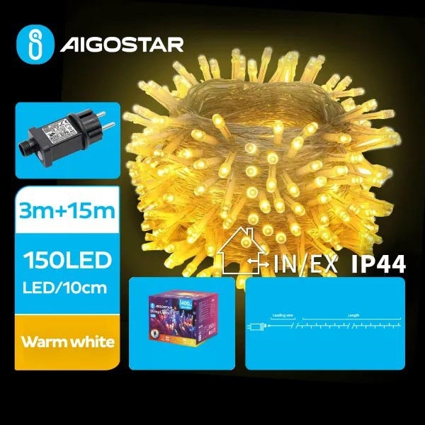 Aigostar - LED Väli Valguskett 150xLED/8 funktsiooni 18m IP44 soe valge