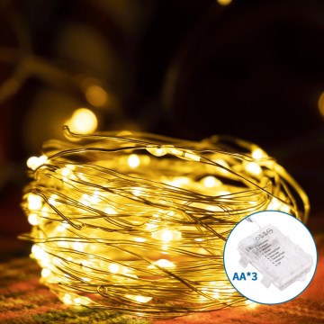 Aigostar -LED Väli valguskett 150xLED/8 funktsiooni 3xAA 15,3m IP44 soe valge