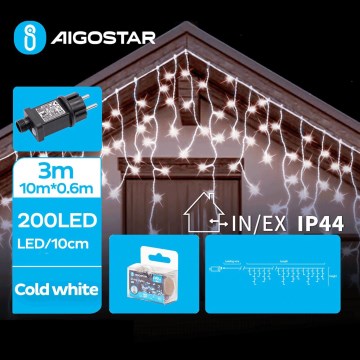 Aigostar - LED Väli valguskett 200xLED/8 funktsiooni 13x0,6m IP44 külm valge