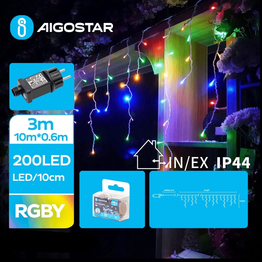 Aigostar - LED Väli valguskett 200xLED/8 funktsiooni 13x0,6m IP44 mitmevärviline