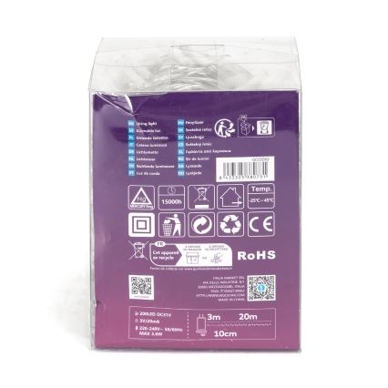 Aigostar - LED Väli valguskett 200xLED/8 funktsiooni 23m IP44 soe valge
