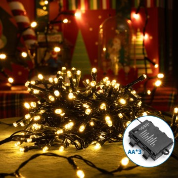 Aigostar - LED Väli valguskett 200xLED/8 funktsiooni 3xAA 10,3m IP44 soe valge