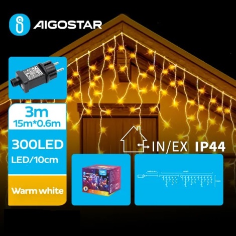 Aigostar - LED Väli valguskett 300xLED/8 funktsiooni 18x0,6m IP44 soe valge