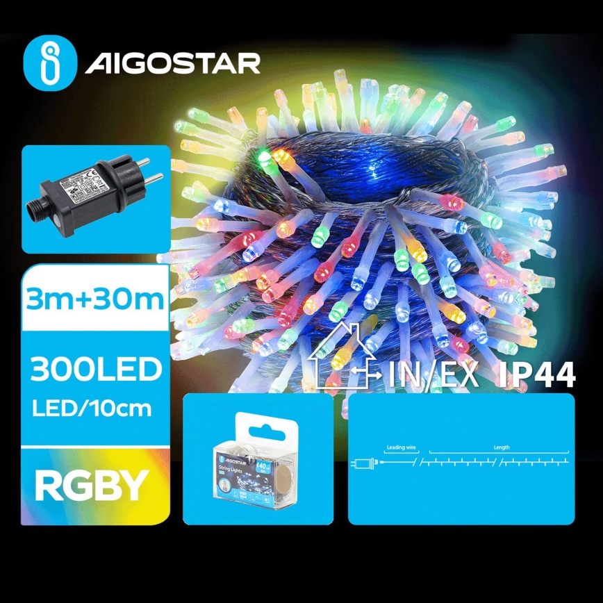 Aigostar - LED Väli valguskett 300xLED/8 funktsiooni 33m IP44 mitmevärviline
