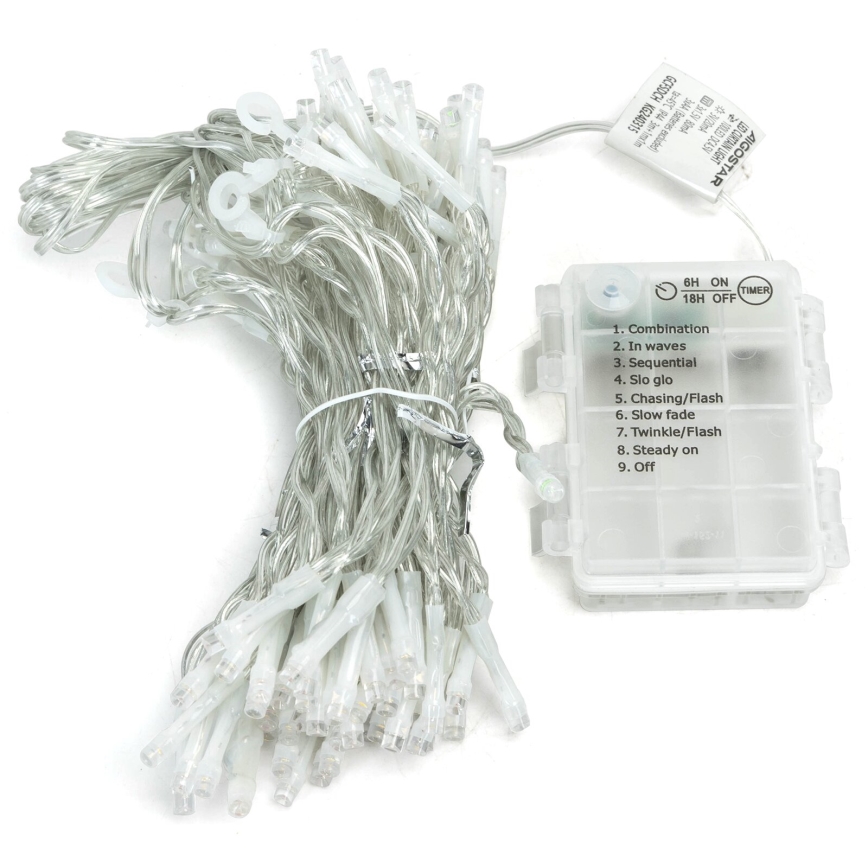 Aigostar-LED Väli valguskett 300xLED/8 funktsiooni 3xAA 6x2m IP44 külm valge