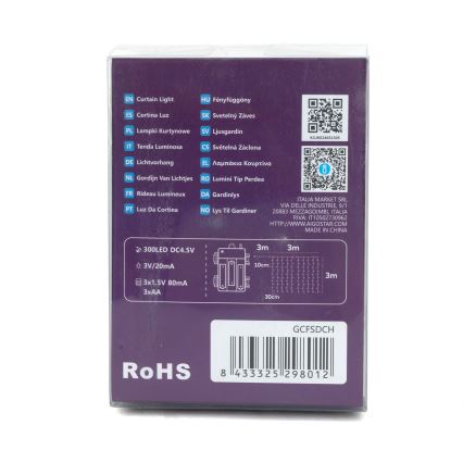 Aigostar-LED Väli valguskett 300xLED/8 funktsiooni 3xAA 6x2m IP44 külm valge