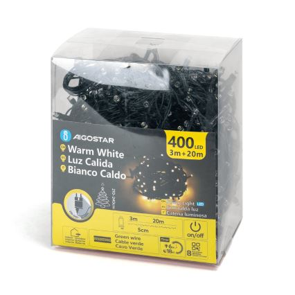 Aigostar - LED Väli valguskett 400xLED/8 funktsiooni 23m IP44 soe valge