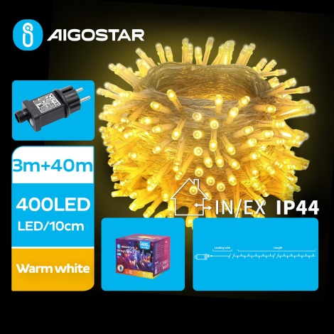 Aigostar - LED Väli valguskett 400xLED/8 funktsiooni 43m IP44 soe valge