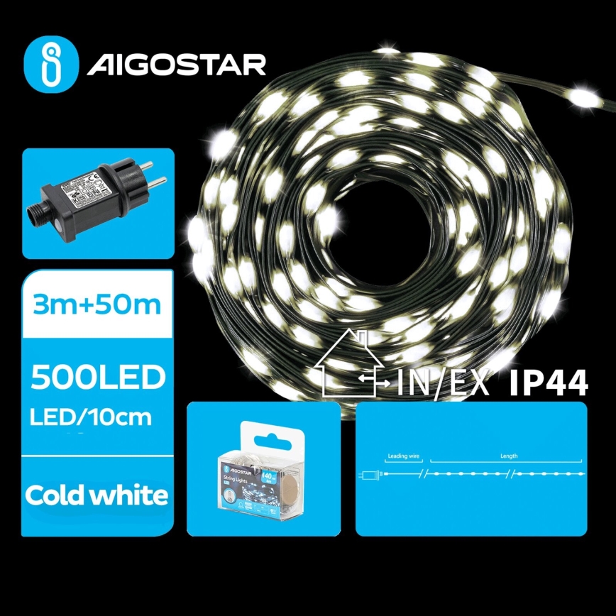 Aigostar - LED Väli valguskett 500xLED/8 funktsiooni 53m IP44 külm valge