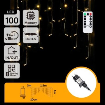 Aigostar - LED-välijõulukett 100 LED/6 W/230 V/8 režiimi 1,5×1 m IP44 soe valge + kaugjuhtimispult
