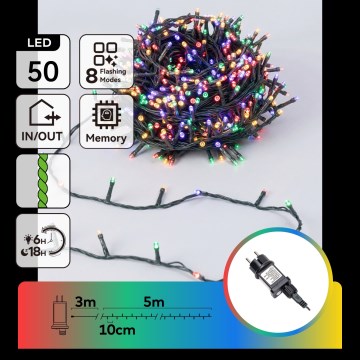 Aigostar - LED välijõulukett 50xLED/8 valgusrežiimi 8m IP44 mitmevärviline