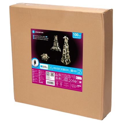 Aigostar - LED väljas kasutamiseks mõeldud jõulupuu 100xLED 1,5m IP44 valge/kuldne, külmvalge