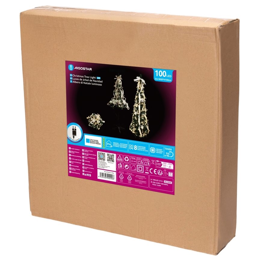 Aigostar - LED väljas kasutamiseks mõeldud jõulupuu 100xLED 1,5m IP44 valge/kuldne, külmvalge
