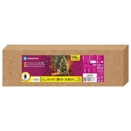 Aigostar - LED välijõulukuusk 165xLED/8 funktsiooni 1,5 m IP44 soe valge