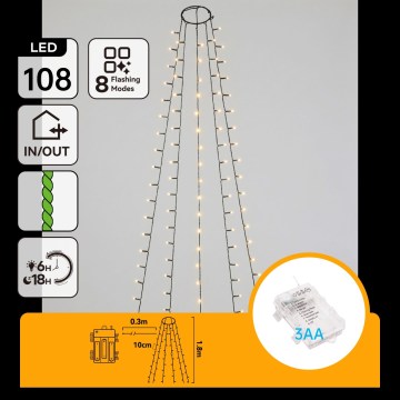 Aigostar - LED välijõulutuled 108xLED/8 funktsiooni 3xAA 1,8 m IP44 soe valge