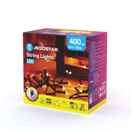 Aigostar - LED välijõulutuled 400 LED-i/8 funktsiooni 13 m IP44 soe valge