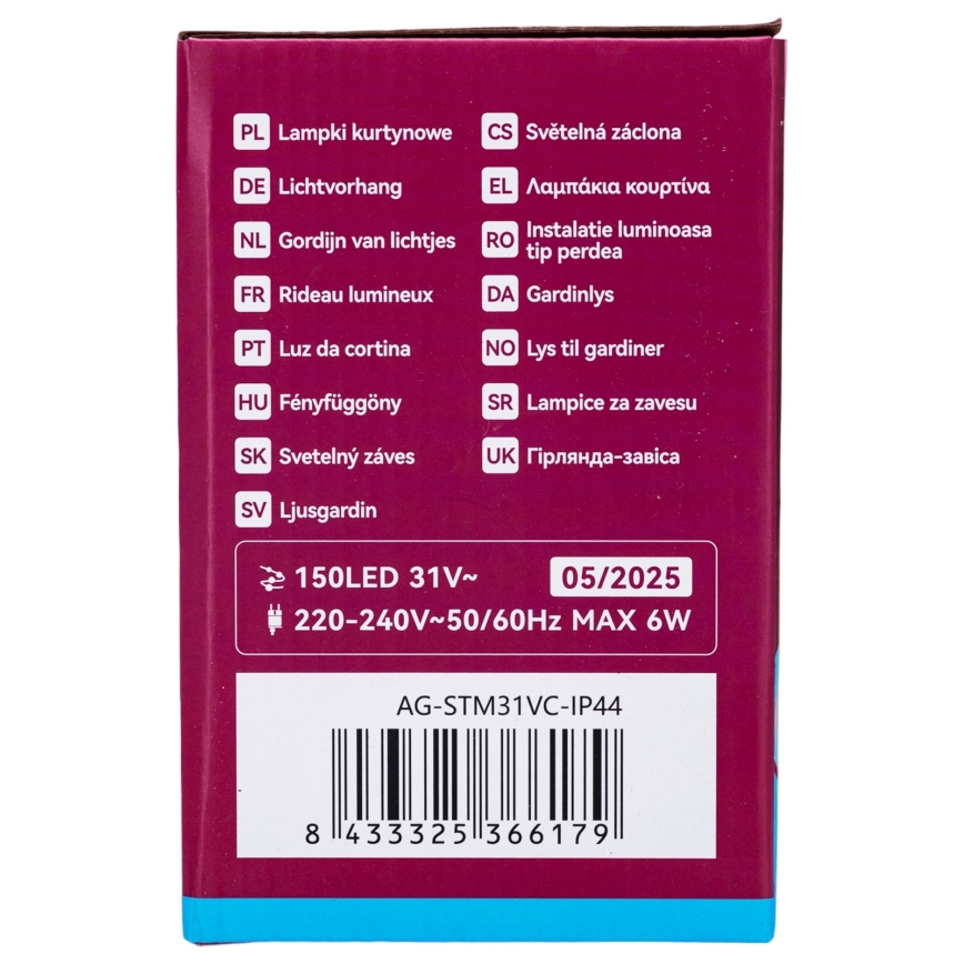 Aigostar - LED välistingimuste valguskett 150xLED/6W/230V/8 funktsiooni 1,5x1m IP44 külmvalge + kaugjuhtimispult
